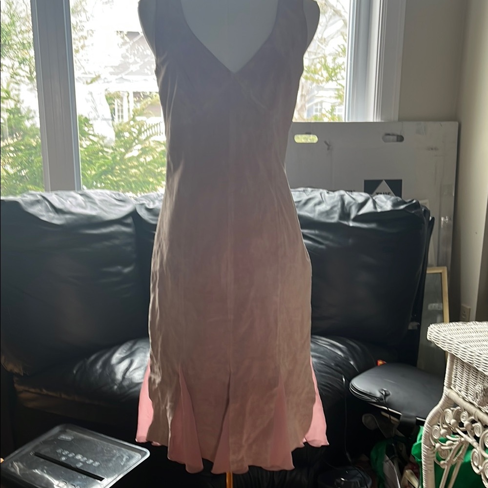 Elegant Pink genuine Suede with sheer tail accents Sleeveless Dress